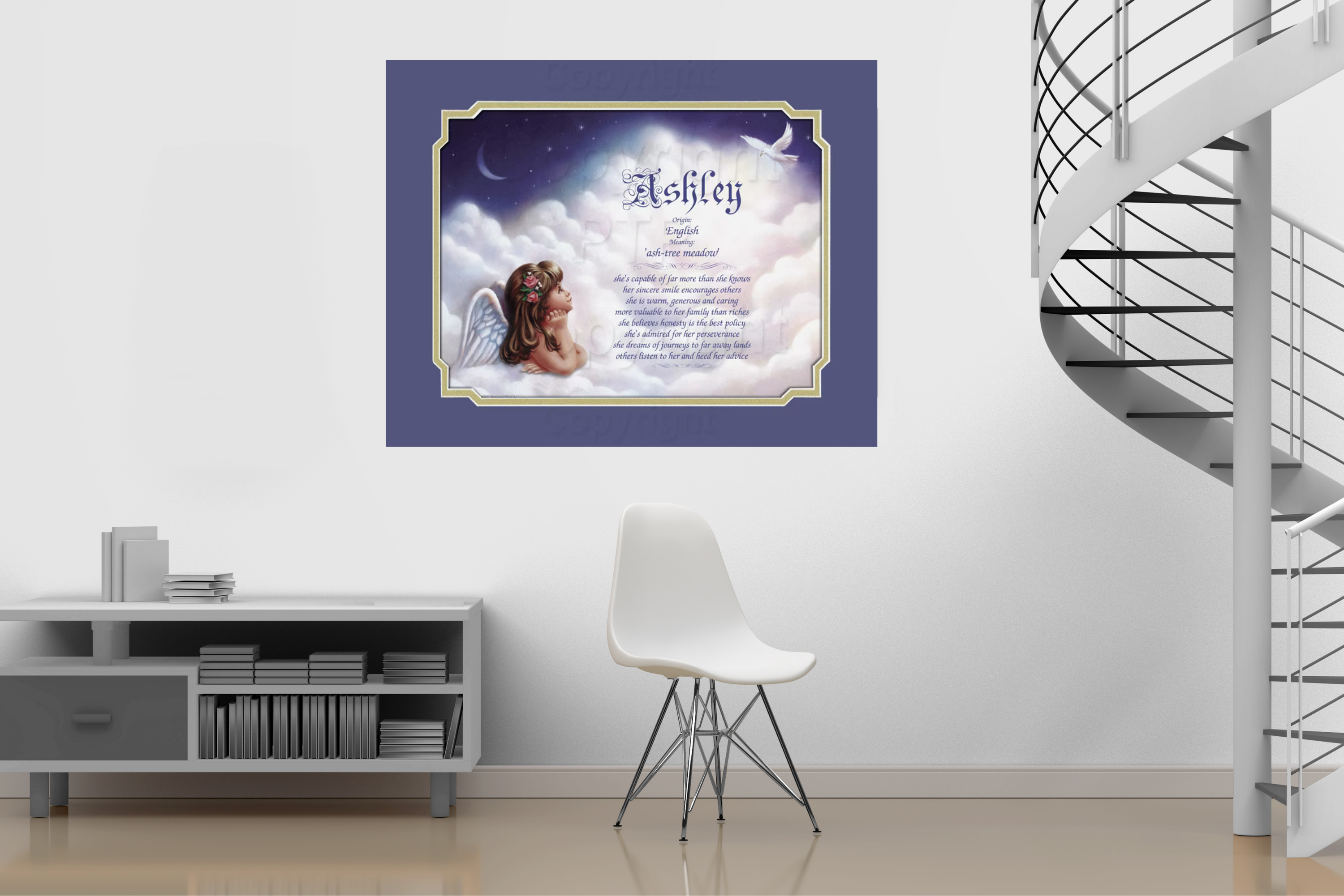 Baby Name Meaning Sign for Nursery, Nursery Room Décor Meaning Behind Names Gift with White Baby Angel Background